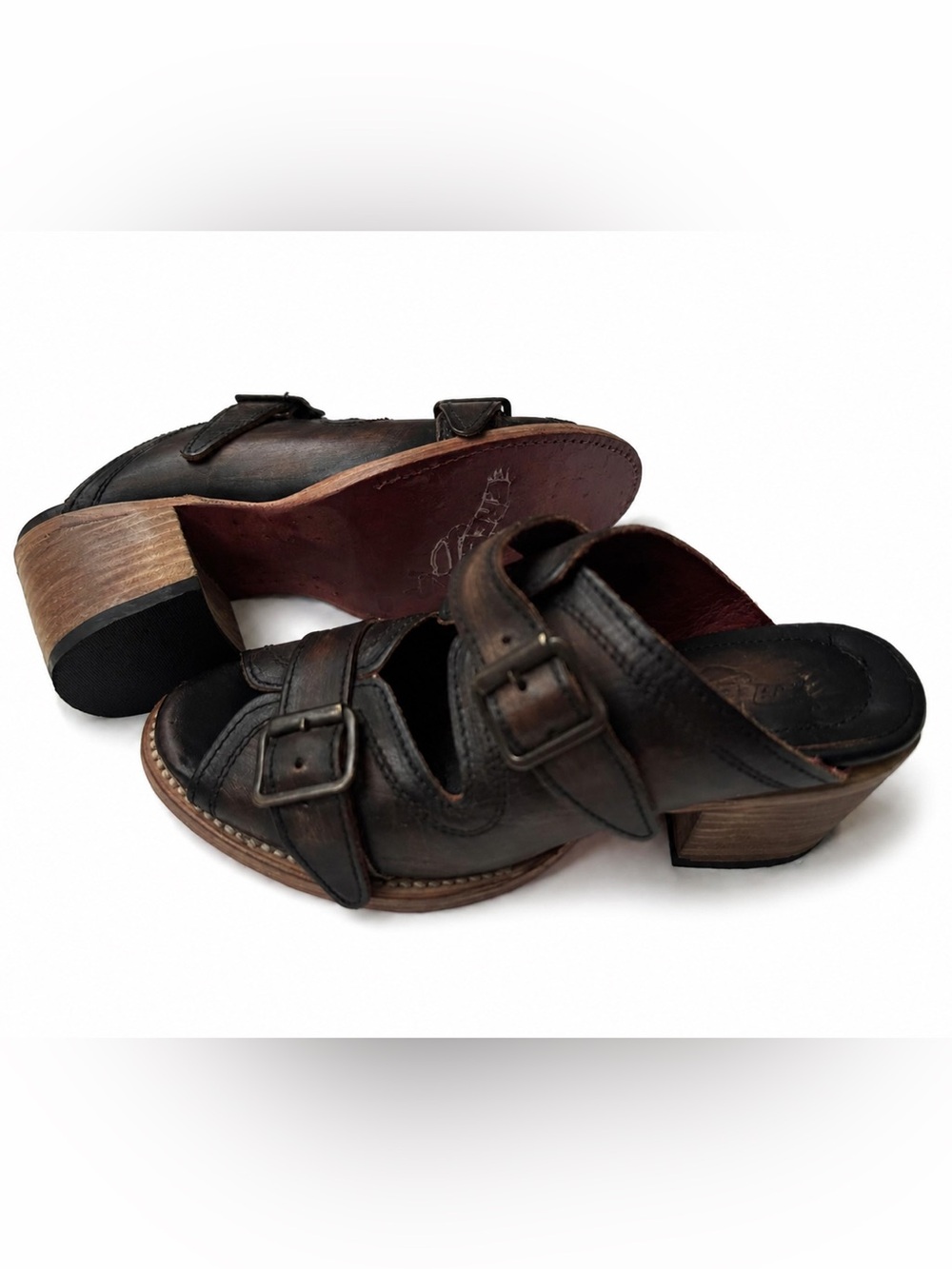 Freebird by Steven Caprice Brown Leather Buckle Mules Size 8 NWOT